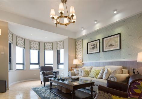 紫玉兰140平米三室两厅美式风格装修效果图