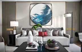 中式风格122平三居室客厅沙发背景装修图片