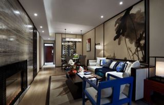 新中式风格家装样板间客厅沙发背景墙设计图