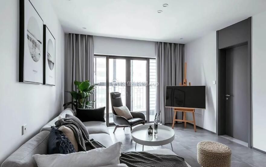 欧式风格样板间客厅纯色窗帘装修效果图