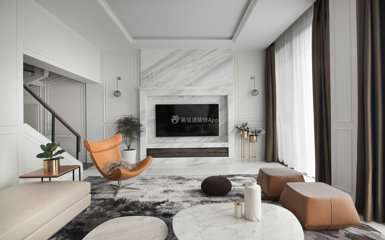 上海高档别墅客厅电视背景墙装修设计图