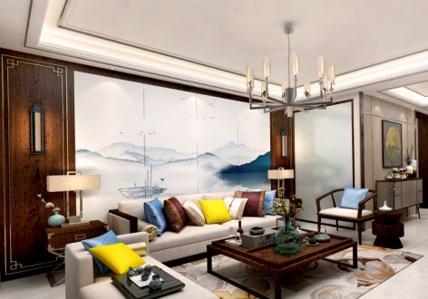 滨湖云谷111平米中式风格设计效果图