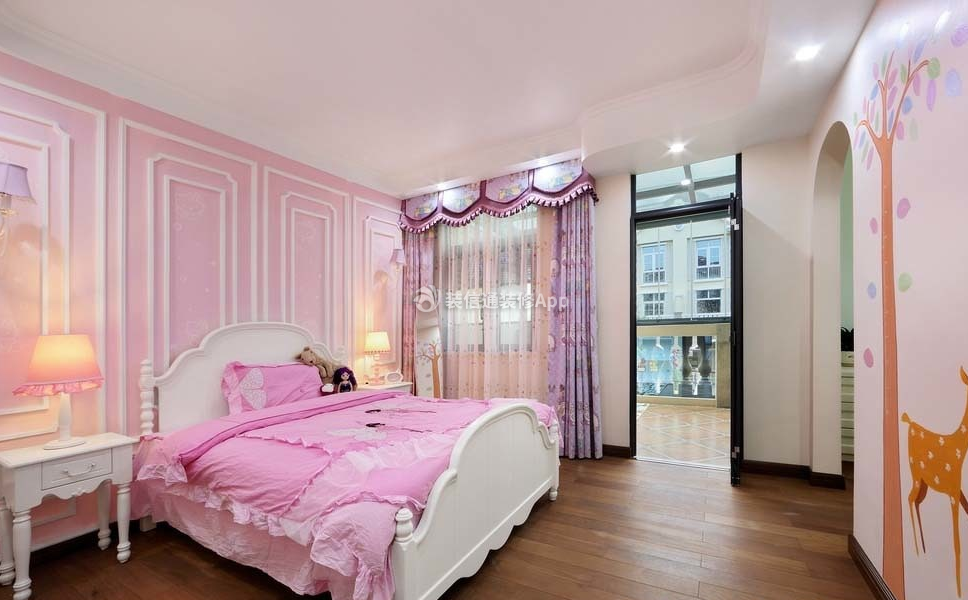 2023上海房屋粉色儿童房背景墙装修图片