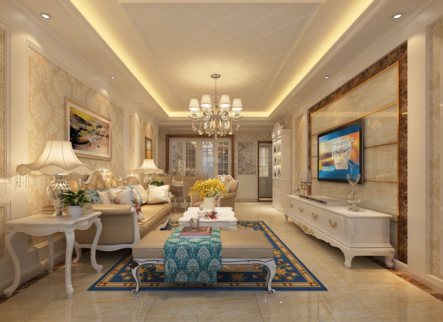 城建琥珀五环城110平欧式风格三居室装修效果图