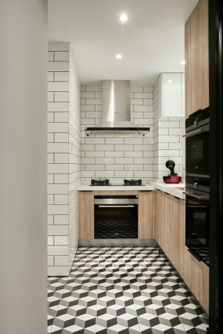 93平简约风格三居室厨房地砖装修效果图