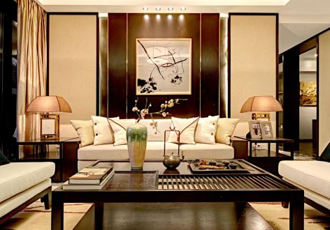 国润城121平新中式风格三居室装修设计效果图案例