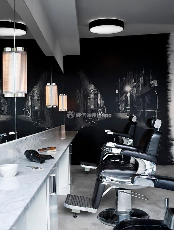 杭州小型理发店装修室内升降椅图片