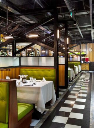 上海混搭风格餐馆餐厅黑白地砖装修图
