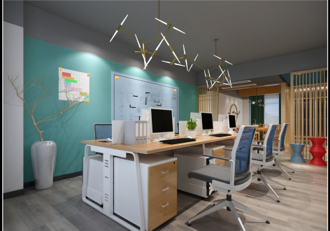 200平米现代中式风格办公室装修效果图