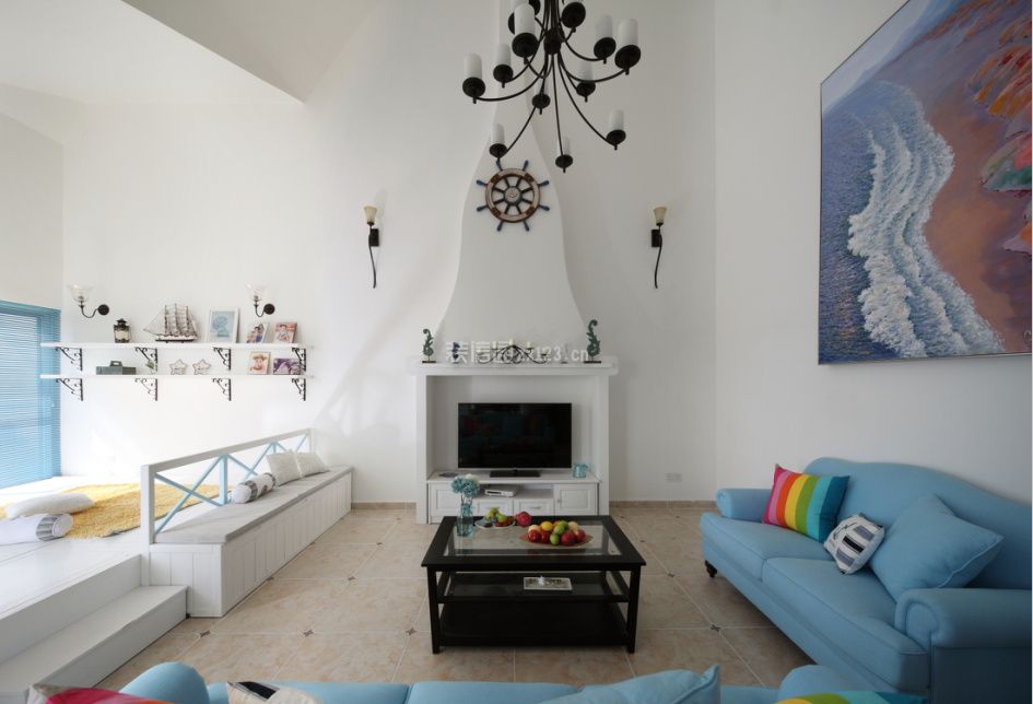 地中海风格客厅电视墙效果图 地中海风格客厅家具 
