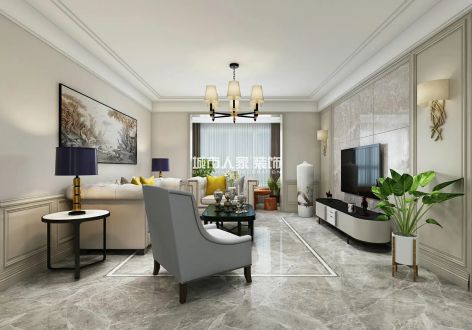 保利拉菲140㎡美式风格三居室装修效果图案例
