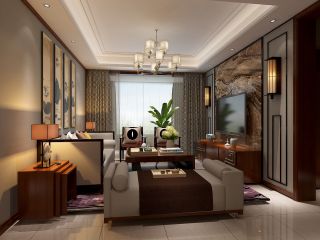 中式风格109平米三居室客厅沙发装修效果图