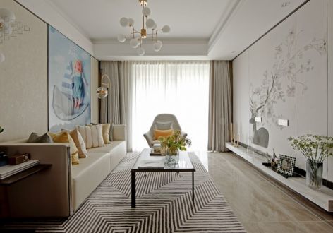 上海长滩现代风格90平米两居室装修效果图