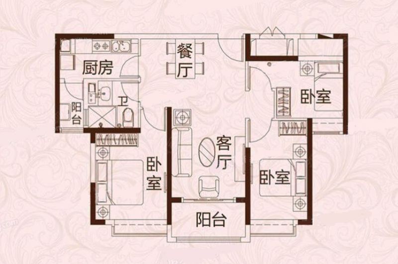 3室2厅1卫1厨建筑面积：105.00㎡