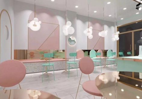 80平米绚丽风格奶茶店装修设计效果图
