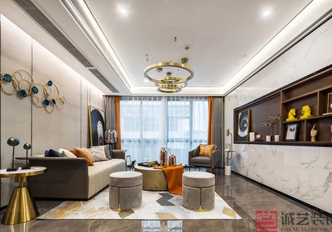 尚东国际126㎡轻奢风格三居室装修设计效果图