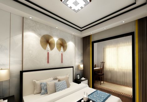 江南星城123平米二居室中式风格装修设计效果图