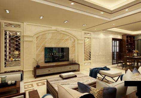 唐宁公馆138平方新中式风三居室装修设计效果图