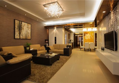 中海广场115平米三居室现代风格装修案例