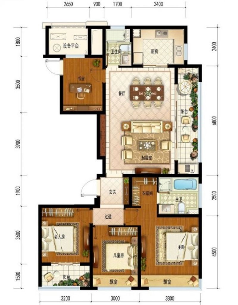 高层D2户型，4室2厅2卫1厨建筑面积：139.00㎡