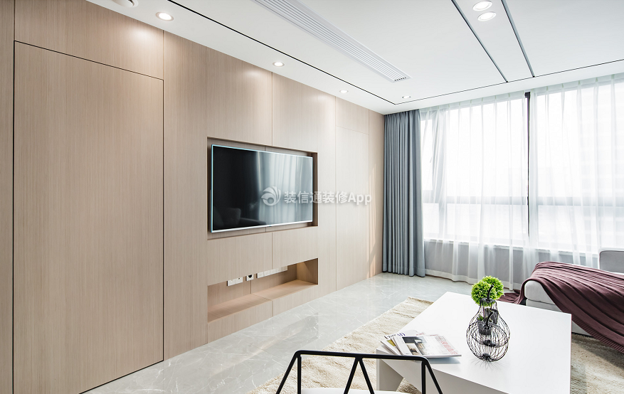重庆房屋装修客厅木质电视背景墙图片2023