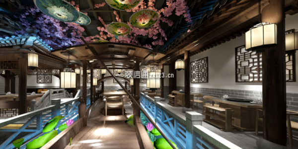 南漳水镜路500平中式风格餐厅装修设计