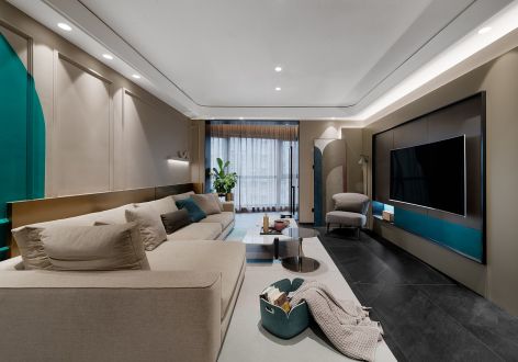 紫荆公寓104平米二居室混搭风格装修设计效果图