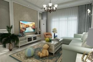 现代简约两居室案例装修图，原木电视背景墙效果还挺不错呢！