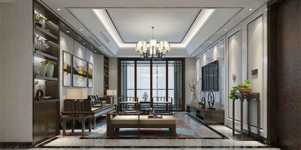 长虹银湖新都简中式风格112平米三居室装修设计效果图