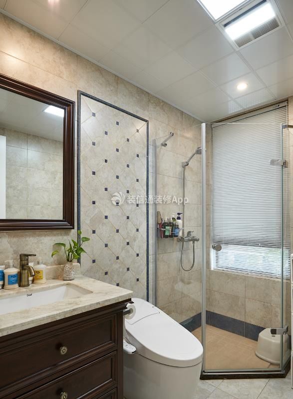 杭州美式风格室内装修卫生间淋浴房设计图 