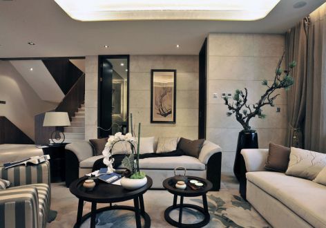 中环国际中式风格88平米三居室装修效果图
