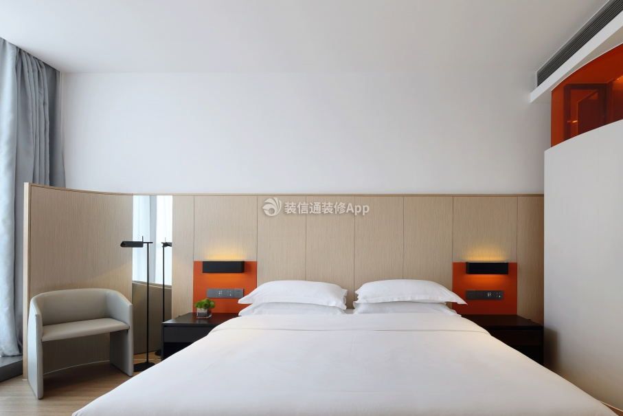 2023成都宾馆装修简约风格客房床头设计图片