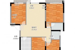 绵阳福星上江城130平米美式简约风格装修案例 四居室设计