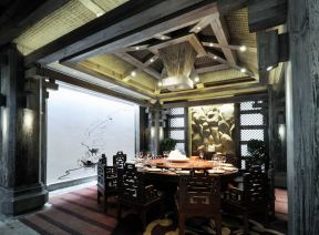 成都中式饭店包间实木餐桌椅装修图片2023
