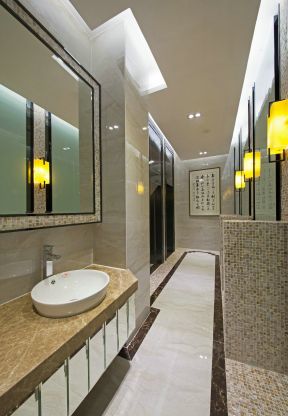 成都新中式风格饭店洗手间设计装修图片