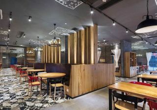 成都饭店餐厅地板砖设计装修图片2023