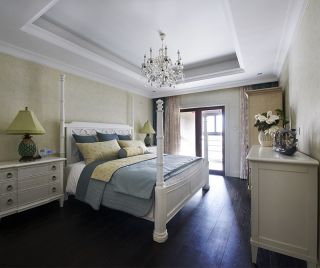天津简约美式别墅卧室床装修设计效果图一览