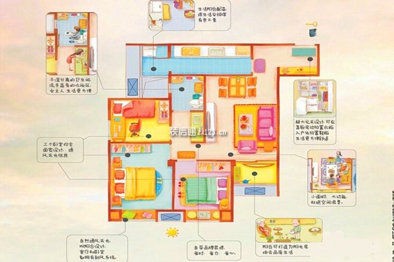 C户型 3房2厅一卫 约85平米