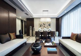 深圳新中式风格样板房餐厅吊灯装修图2023