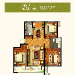 B1户型 3室2厅1卫  建筑面积：约117平米