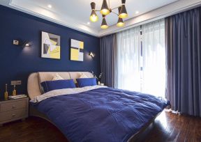 蓝色背景墙效果图 蓝色背景墙图 时尚卧室装修 时尚卧室设计效果图