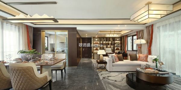 凤凰城天悦中式风格96平米三居室装修效果图
