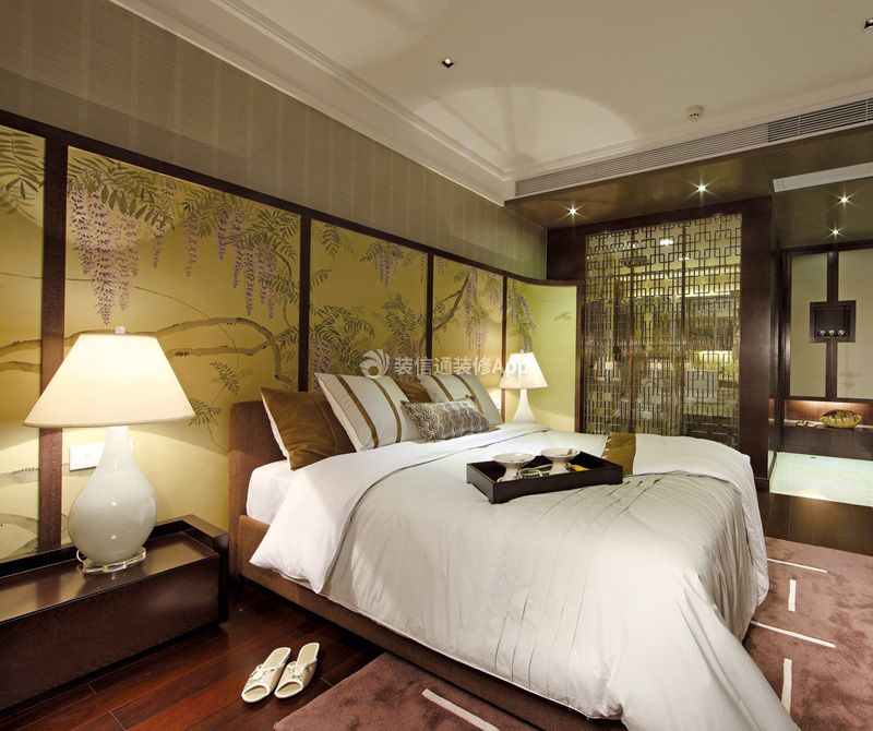 深圳中式风格卧室床头背景墙室内设计图