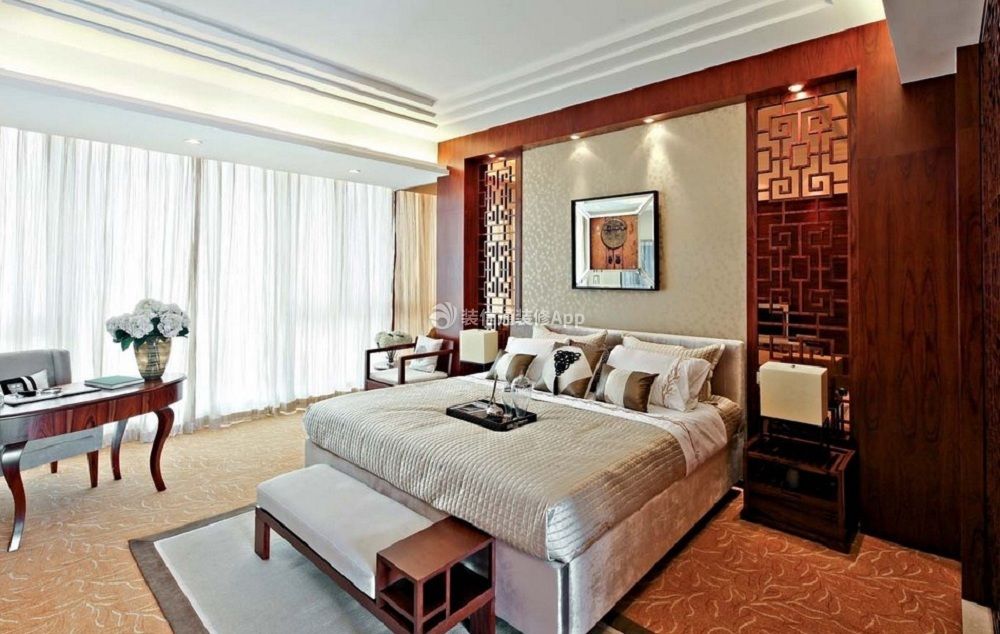 深圳中式风格主卧室内床头造型设计效果图赏析