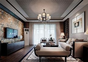 深圳中式风格室内客厅电视墙壁纸装修设计图