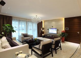 深圳中式风格室内客厅电视墙设计实景图