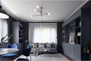 西安梵佐装饰分享西咸新区阳光城西西里116平米三居室装修简约复古风，高级灰搭配静谧蓝，满眼的高级感！