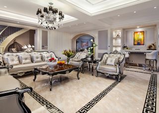 2023杭州排屋别墅欧式风格客厅沙发装修设计图