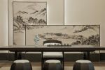 天津休闲会所中式风格茶室背景墙装修效果图