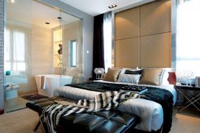 北京现代风格别墅卧室床头软包装修设计图片